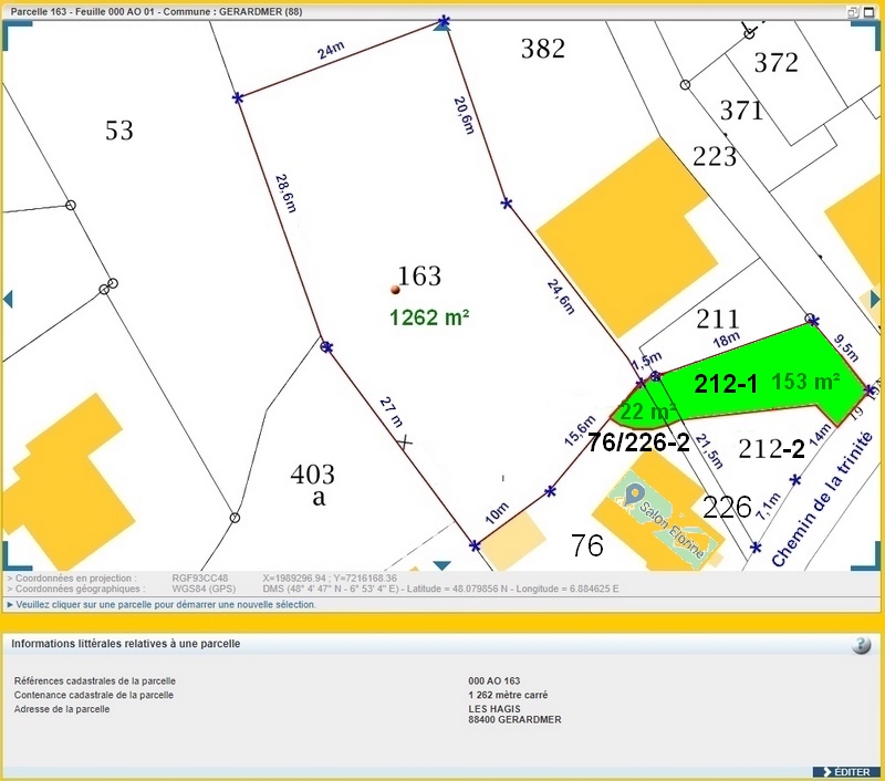 Terrain à vendre à Gérardmer - extrait du cadastre